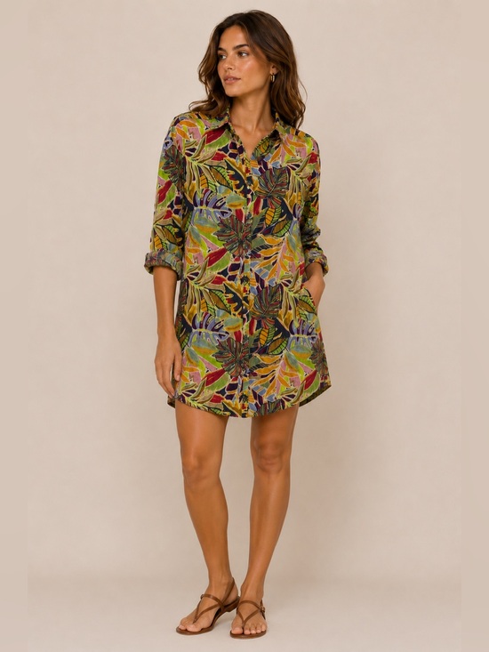 C&C California Dresses & Skirts - C&C California Multicolor Leaf Pattern Casual Shirt Dress Large